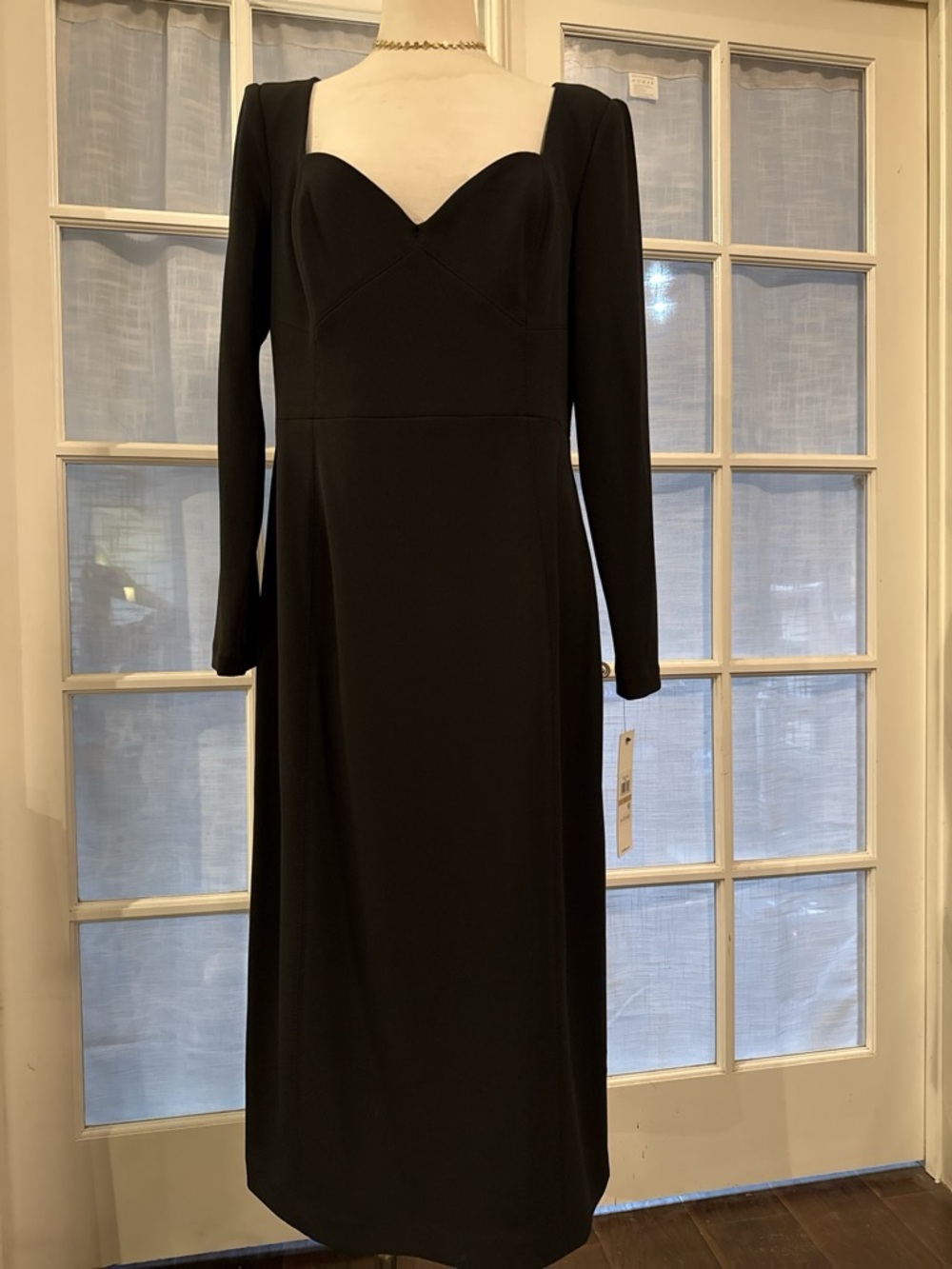 Calvin Klein Black Long Sleeve Sweetheart Midi Dress